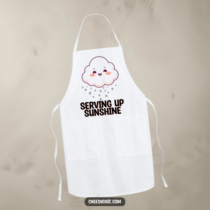 Funny Apron featuring a cheerful cloud juggling tiny sparkling droplets, perfect for a fun and playful cooking experience.