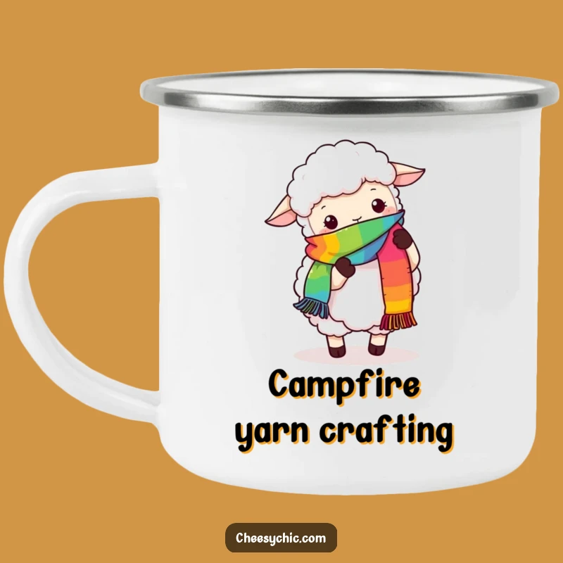 Funny Sheep Knitting Rainbow Scarf Camping Mug - Rustic & Hilarious Outdoor Gift