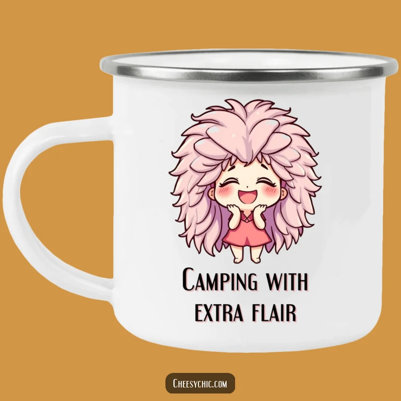 Funny Giggling Wig Character Camping Mug: Adventure with Hilarious Joy