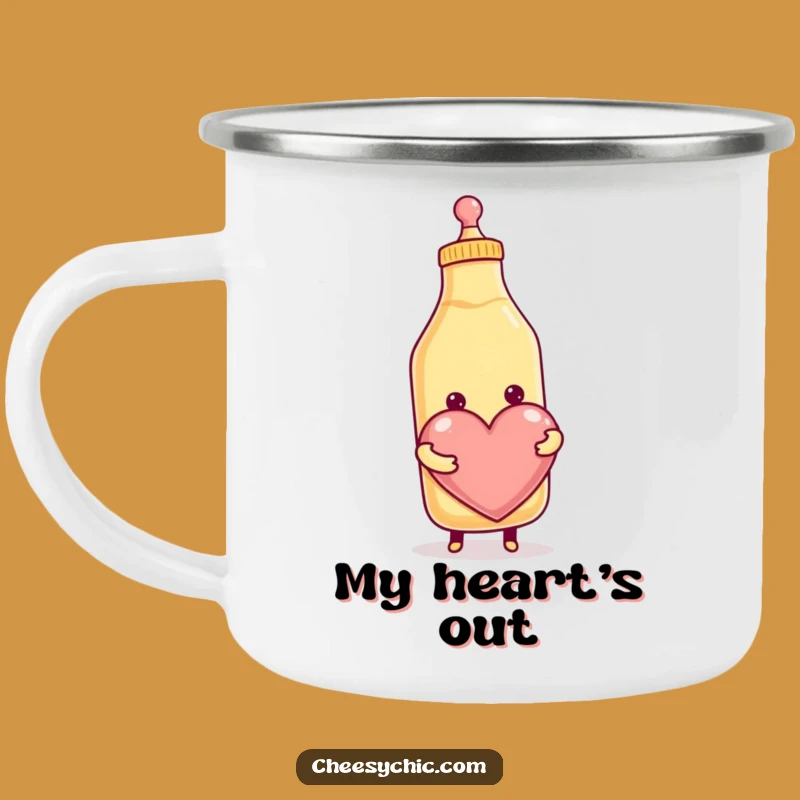 Funny Condiment Heart Camping Mug: Durable Smiling Bottle, Perfect Funny Outdoor Gift