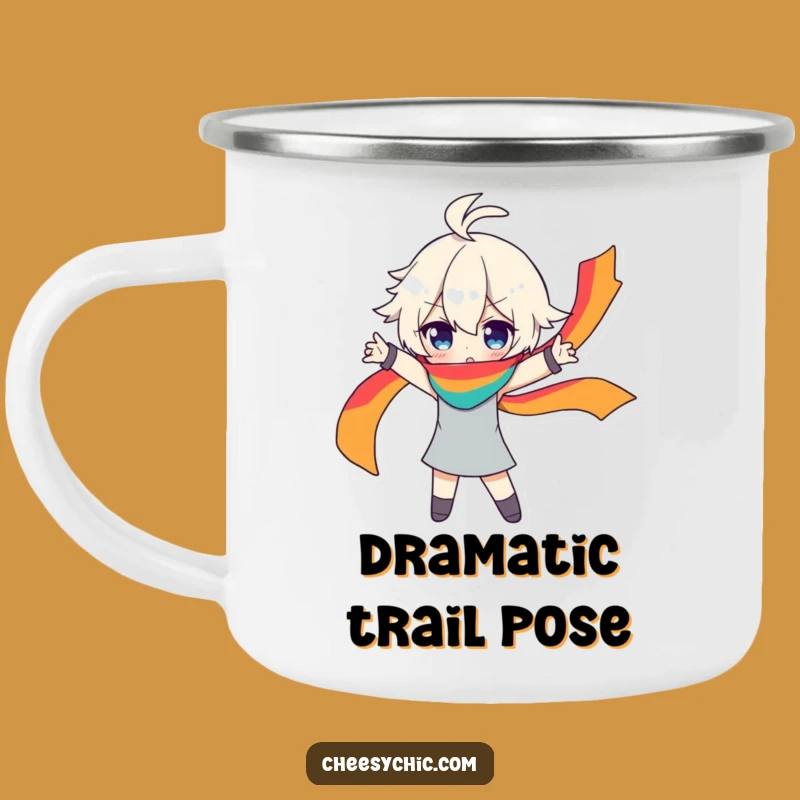 Funny Dramatic Character Camping Mug - Rainbow Scarf Outdoor Style