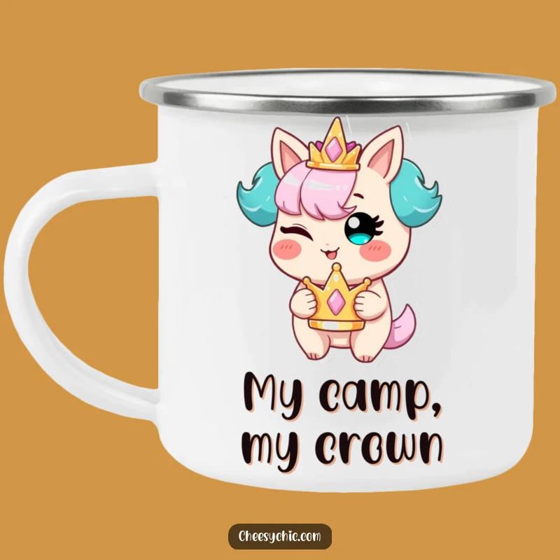 Funny Winking Character Crown Camping Mug: Adventure with Mischievous Royal Spirit