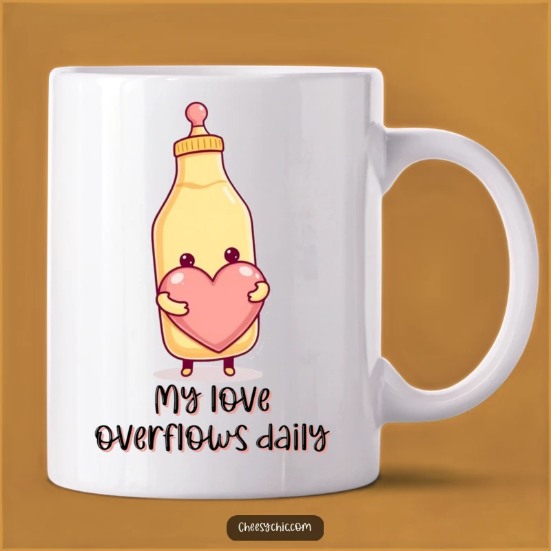 Funny Condiment Heart Mug: Adorable Smiling Bottle Squeezing Love, Perfect Funny Gift