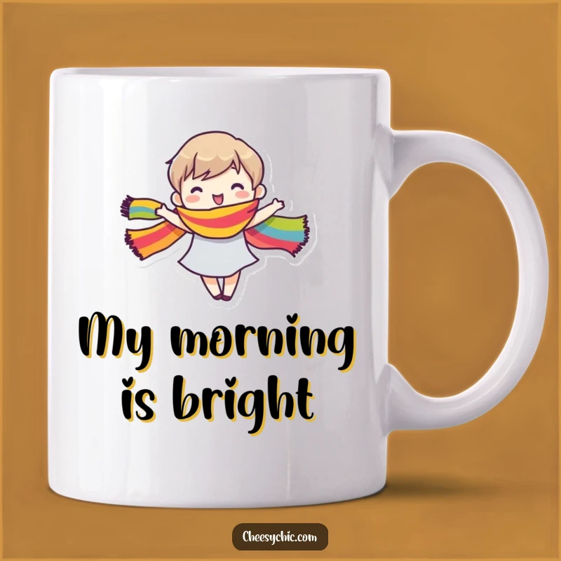 Funny Joyful Dancer Mug: Rainbow Scarf Character, Happy Vibes - Perfect Funny Gift