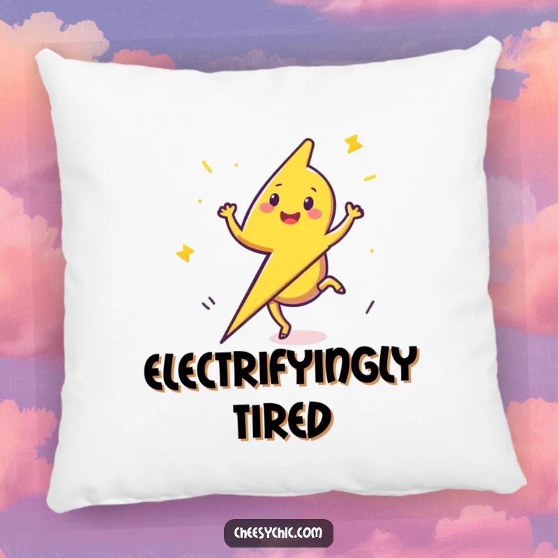 Funny Pillow featuring a happy little lightning bolt doing a cartwheel, offering comfort and electrifying fun.