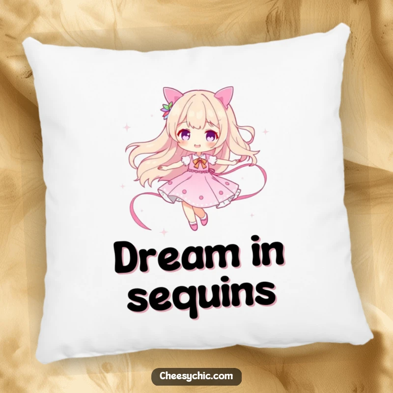 Funny pillow featuring a character twirling with a trail of pure sparkle, adding dazzling humor to any seating area.