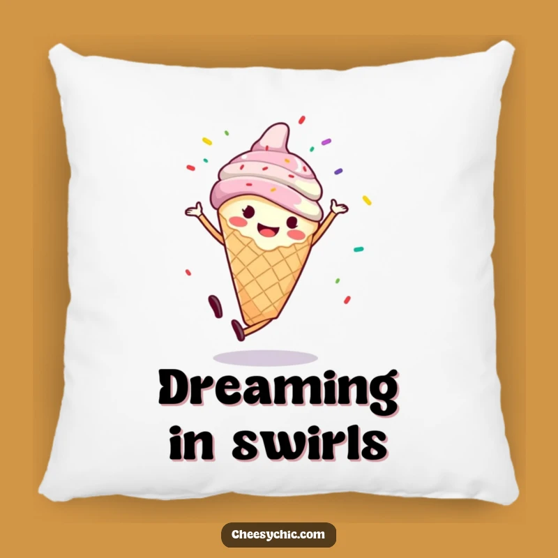 Funny Ice Cream Cartwheel Pillow - Comfy Sprinkles Cartoon Cushion