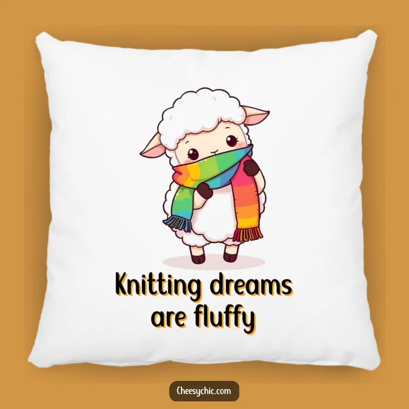 Funny Sheep Knitting Pillow - Cozy Rainbow Scarf Cushion, Hilarious Home Decor Funny Gift