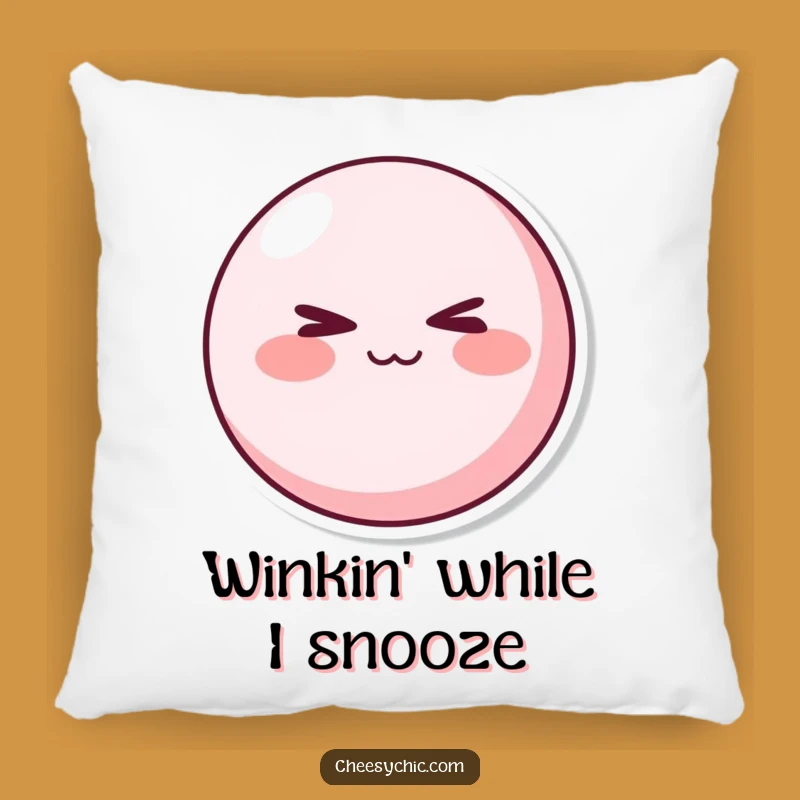 Funny Mischievous Pink Character Pillow - Cozy Winking Accent for Playful Comfort