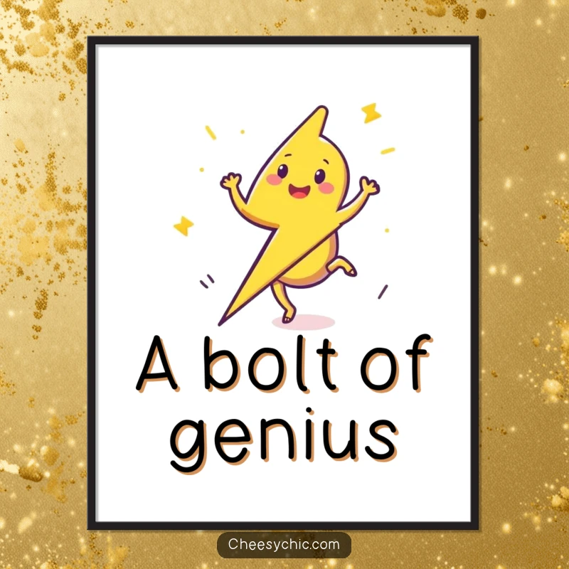 Funny Digital Art Print of a happy lightning bolt doing a cartwheel, radiating electrifying energy and fun instantly.