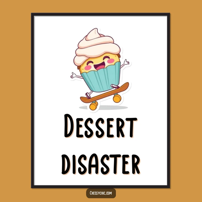 Funny Skateboard Cupcake Digital Art: Hilarious Falling Dessert for Instant Wall Decor