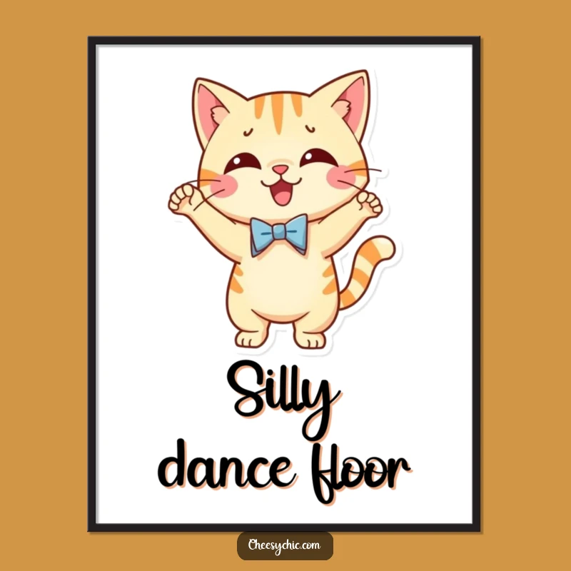 Funny Dancing Cat Bow Tie Digital Art - Instant Fun Decor for Cat Lovers
