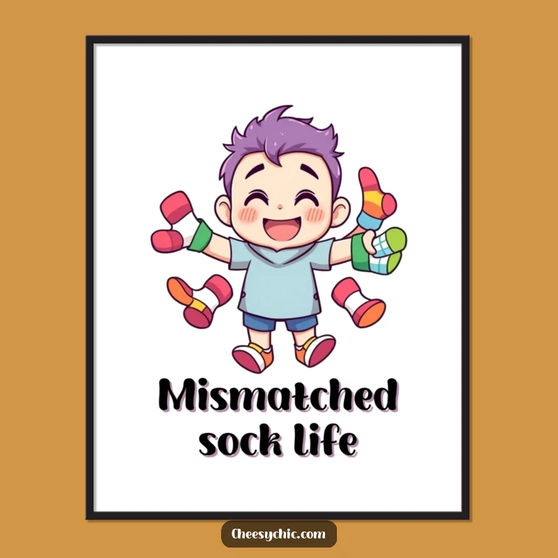 Funny Sock Juggling Character Art Print - Grinning Decor for Laundry Lovers