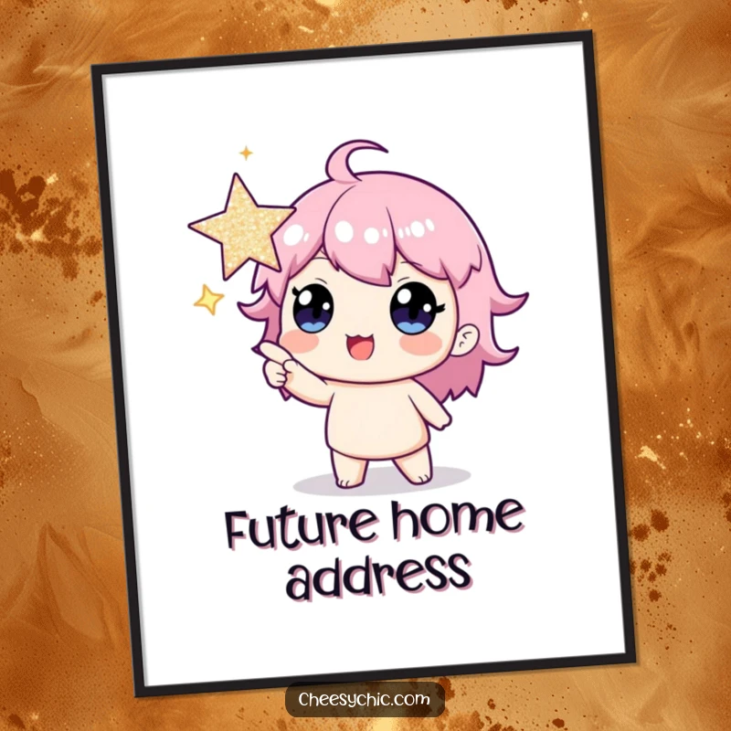 Funny digital art of a character enthusiastically pointing at a large, sparkling star, perfect for humorous and motivational decor.