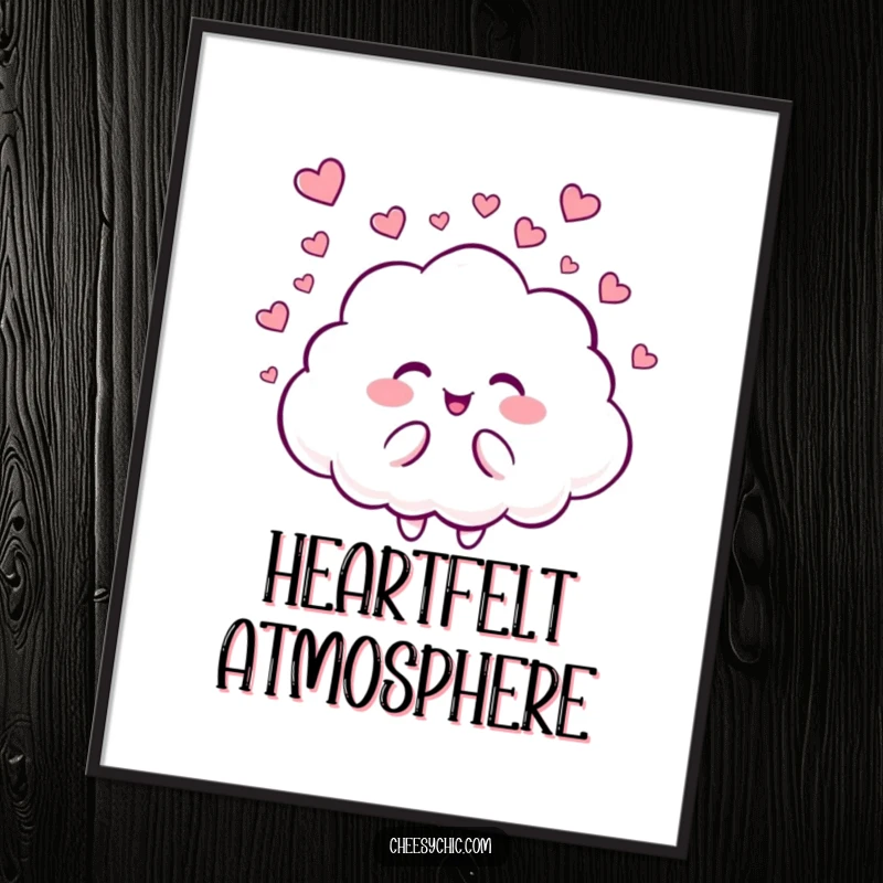 Funny digital art print of a cloud character giggling while showering a delightful cascade of tiny, heartfelt symbols of love.