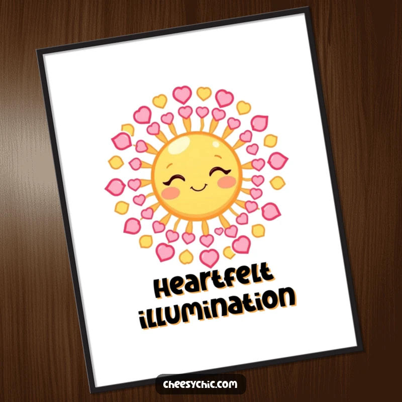 Funny Digital Art Print of a winking sun with rays made of tiny hearts, radiating love and warmth instantly.