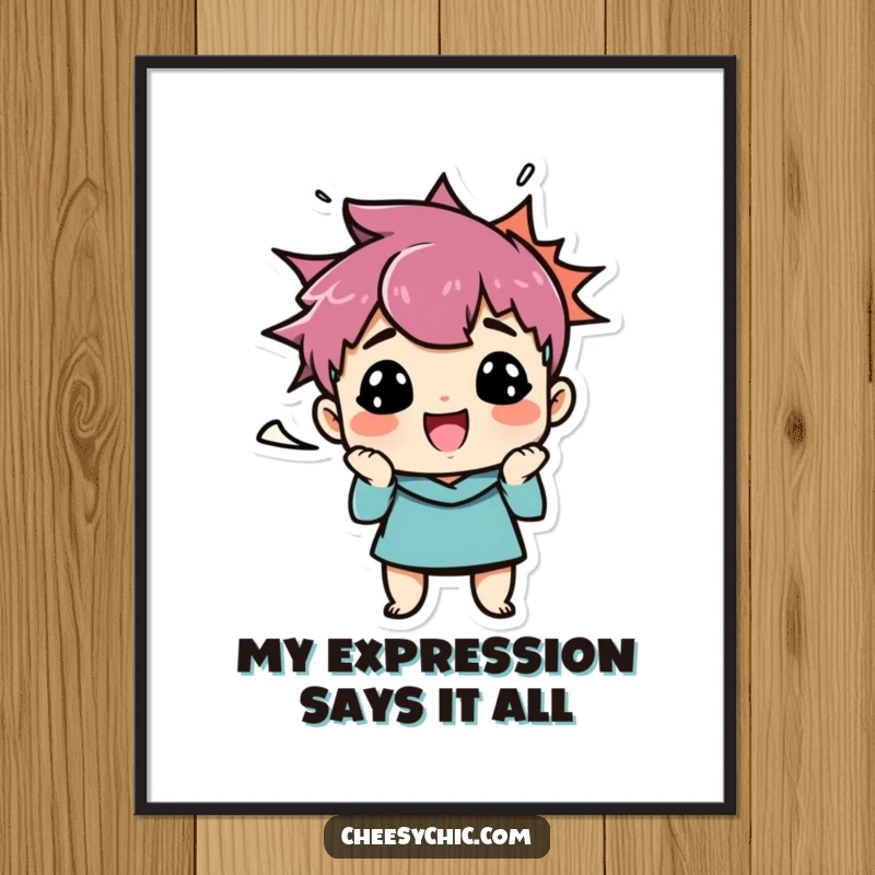 Funny digital art print of a small, stylized character with a truly funny face and a bold speech bubble conveying its amusing thoughts.