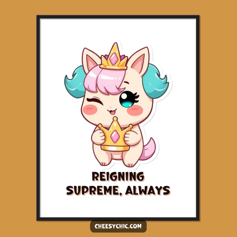 Funny Winking Character Crown Digital Art: Mischievous Royalty for Your Walls