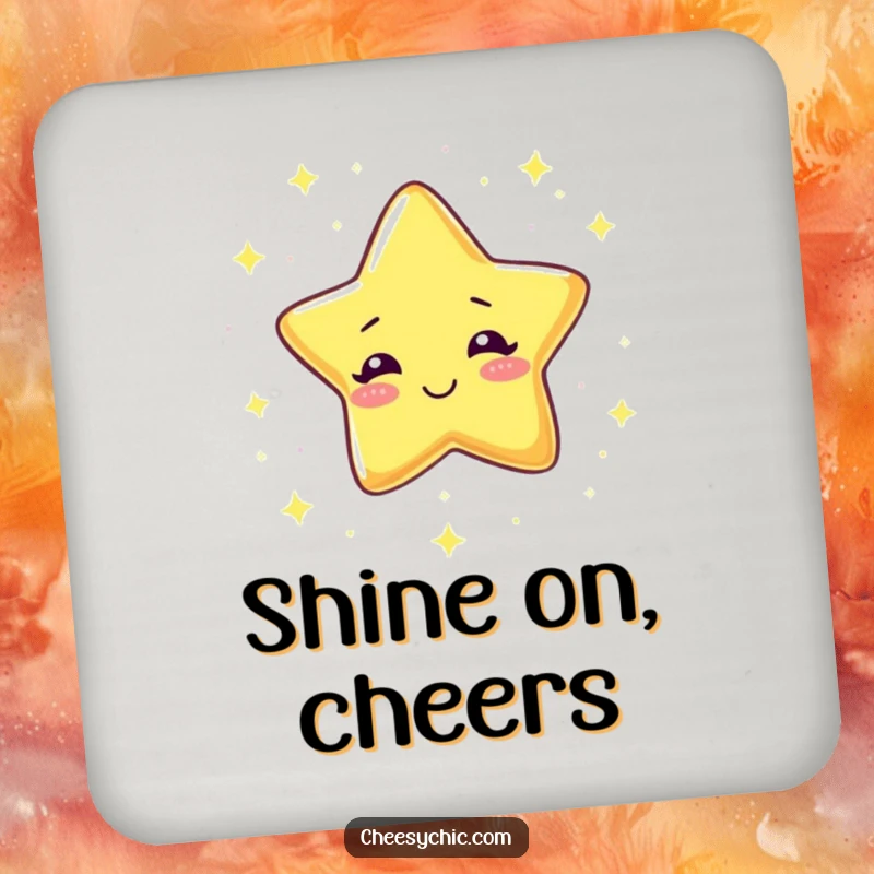 Funny Drink Coaster showcasing a giggling star raining tiny sparkles, protecting surfaces with celestial charm.