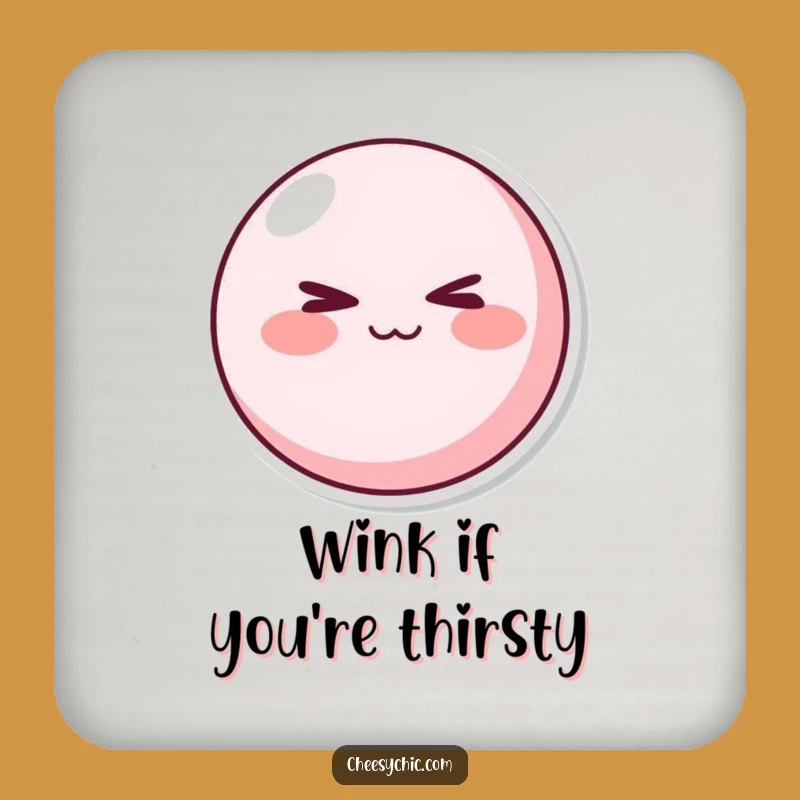 Funny Mischievous Pink Character Coaster - Cheeky Winking Gift for Playful Tables