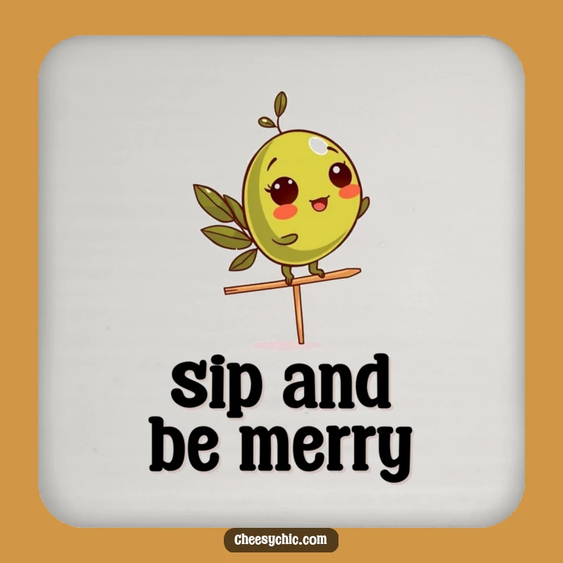 Funny Olive Balance Drink Coaster: Witty Protection for Surfaces