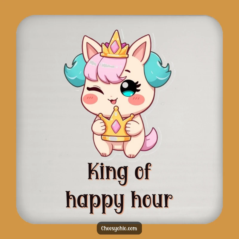 Funny Winking Character Crown Coaster: Protect Surfaces with Royal Mischief