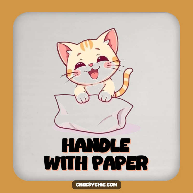 Funny Cat Pouncing Paper Coaster - Protect Surfaces with Feline Flair & Fun