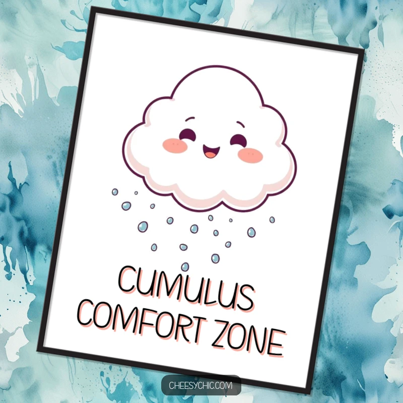 Funny Poster featuring a cheerful cloud juggling tiny sparkling droplets, adding a touch of playful magic to decor.