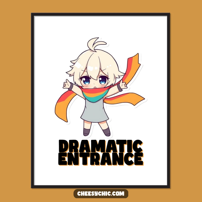 Funny Dramatic Character Poster - Rainbow Scarf Art for Bold Spaces