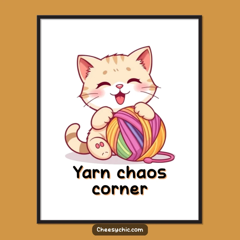 Funny Cat Yarn Ball Poster - Hilarious Wall Art for Cat Lover's Home