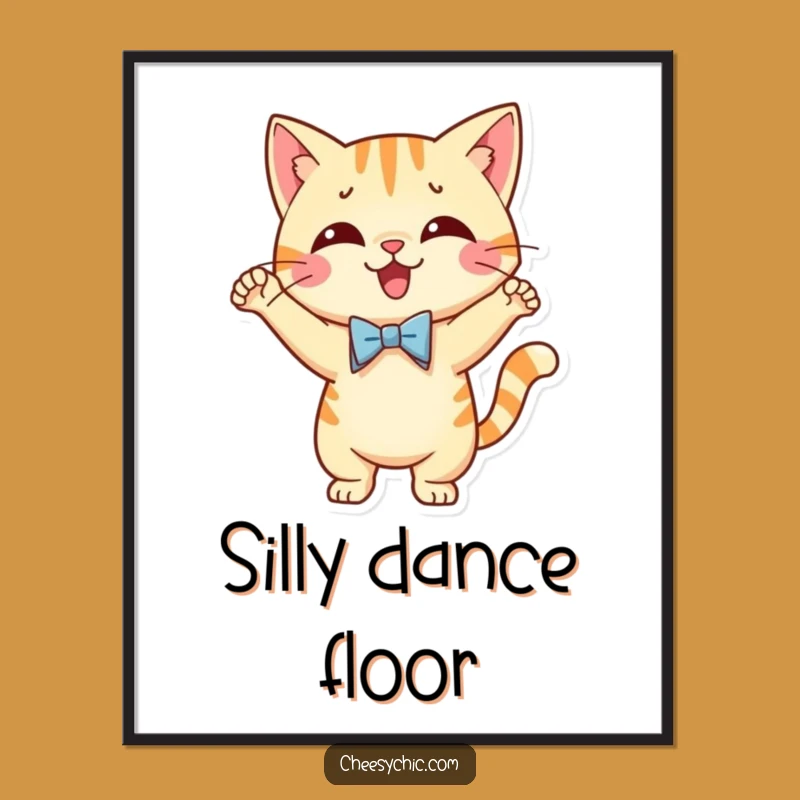 Funny Dancing Cat Bow Tie Poster - Hilarious Wall Art for Cat Lover's Home