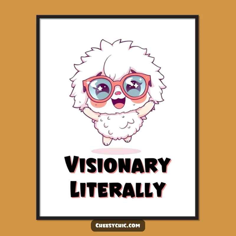 Funny Fluffy Character Poster: Sparkly Glasses Hop, Joyful Humorous Wall Art