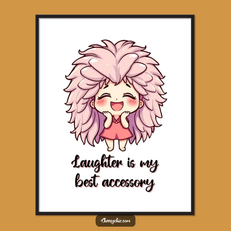 Funny Giggling Wig Character Poster: Hilarious Art for Joyful Spaces