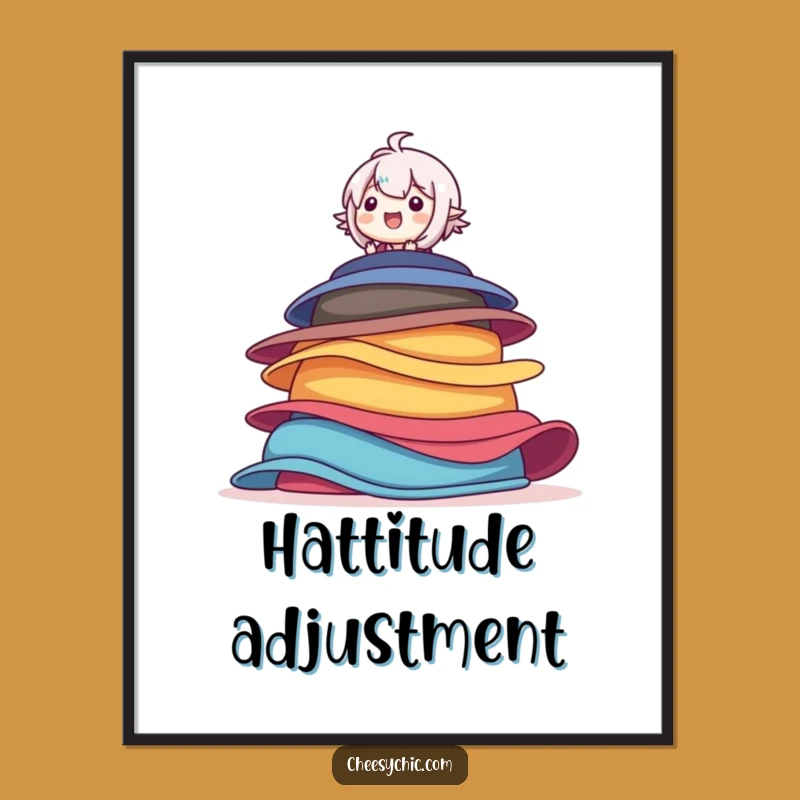 Funny Hat Balancer Poster: Colorful Stack, Joyful Humorous Wall Art