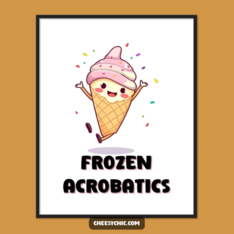 Funny Ice Cream Cartwheel Poster - Whimsical Sprinkles Cartoon Art