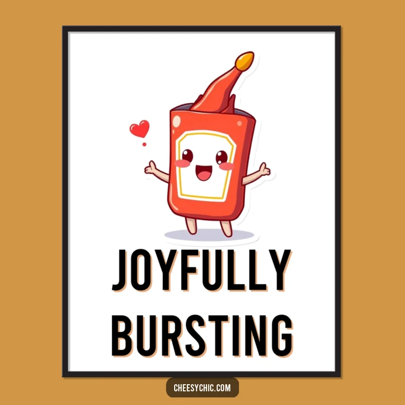 Funny Ketchup Burst Poster: Adorable Packet Popping Art, Quirky Funny Wall Decor Gift