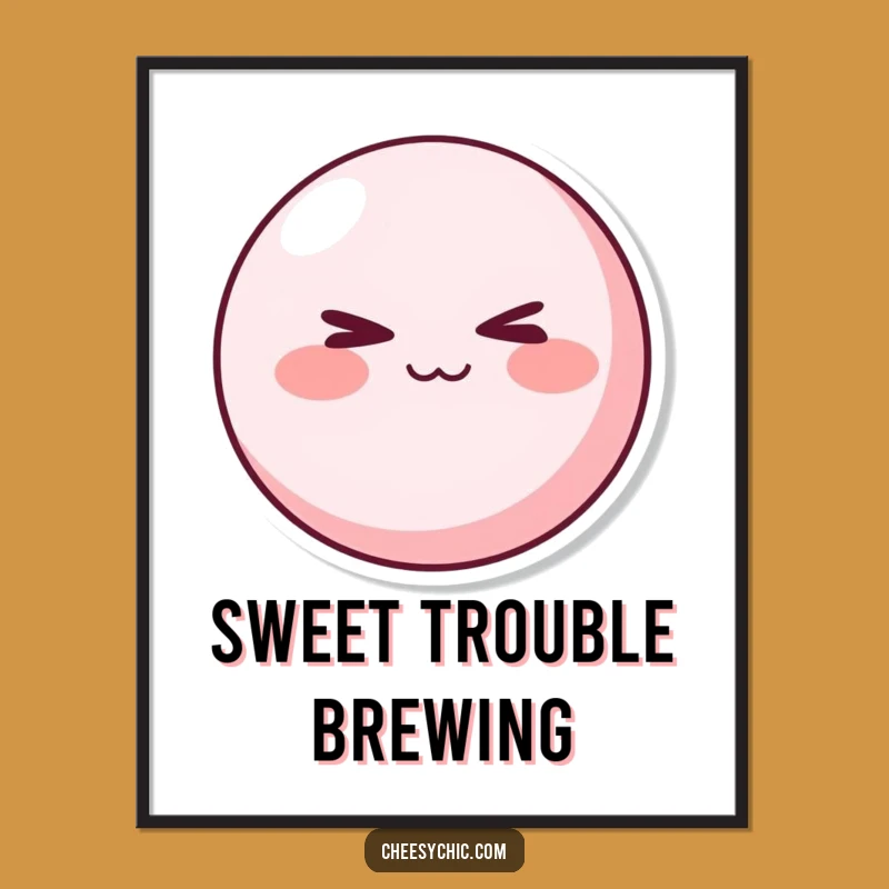 Funny Mischievous Pink Character Poster - Cheeky Winking Art for Playful Decor