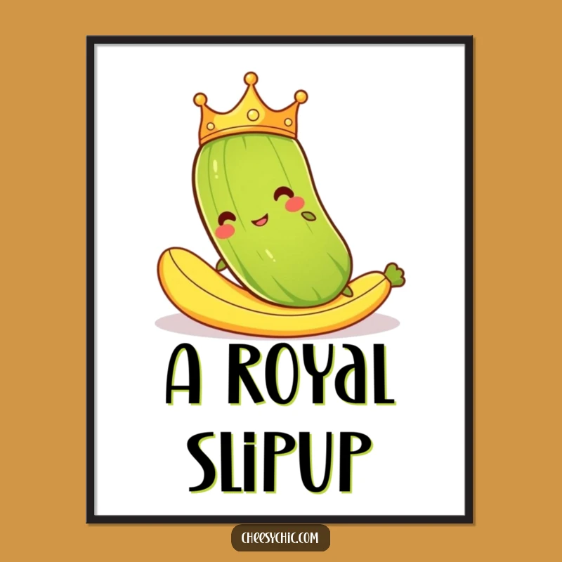 Funny Pickle Crown Slipping Poster - Whimsical Cartoon Banana Peel Art