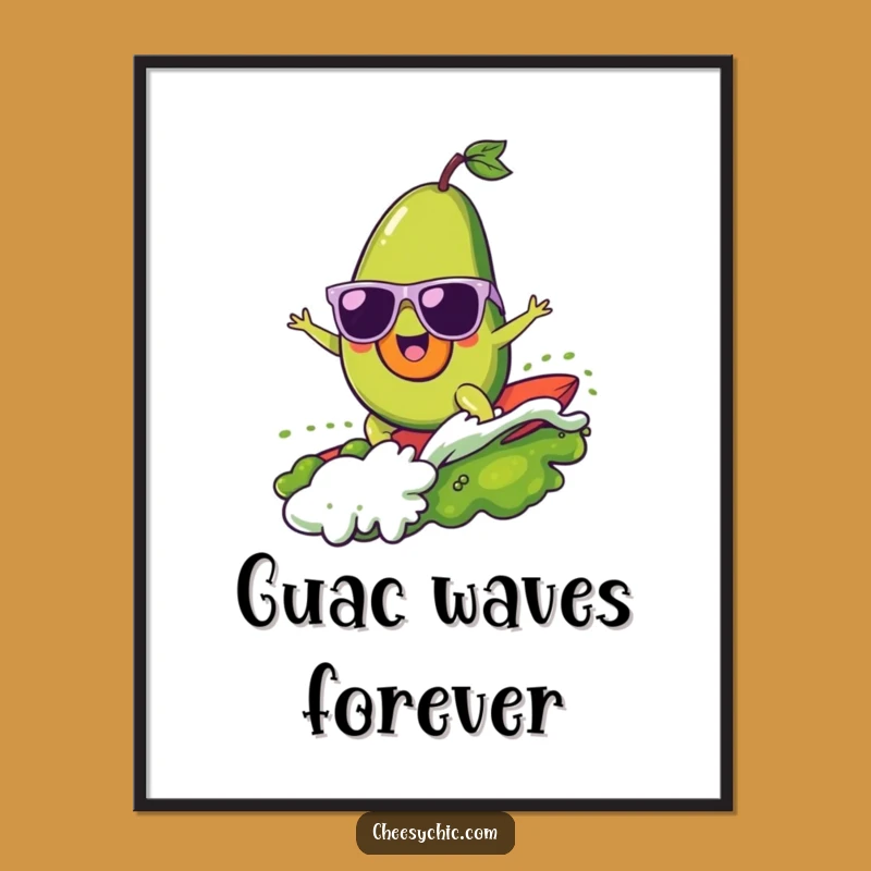 Funny Surfing Avocado Poster - Cool Guac Wave Art, Perfect Funny Gift to Brighten Walls