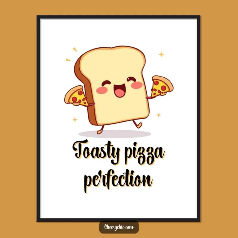 Funny Toast Juggling Pizzas Poster - Whimsical Foodie Cartoon Art