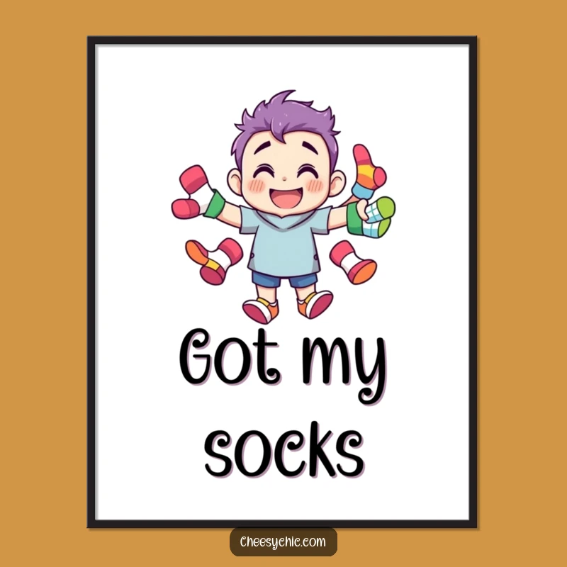 Funny Sock Juggling Character Poster - Grinning Art for Laundry Lovers