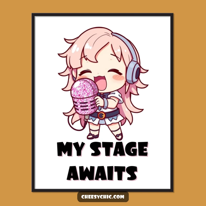 Funny Glitter Microphone Singer Poster: Diva Character Art, Wall Decor Gift