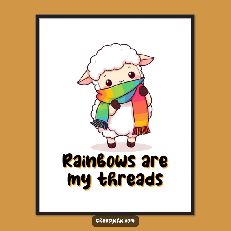 Funny Sheep Knitting Rainbow Scarf Poster - Whimsical Wall Art, Perfect Funny Gift for Decor