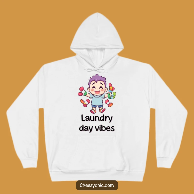 Cozy Funny Sock Juggling Character Hoodie - Warm Laundry Day Laughs