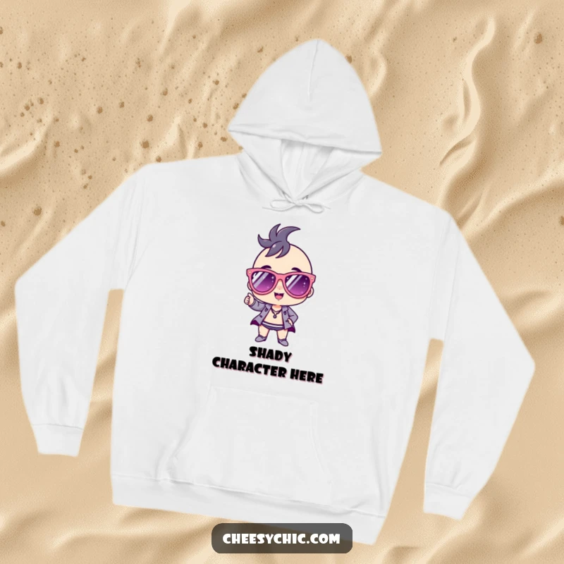 Funny Hoodie with a small stylized character sporting giant sparkly sunglasses, exuding a cool and confident, attention-grabbing presence.