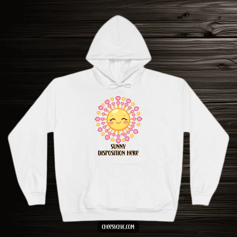 Funny Hoodie featuring a winking sun with rays made of tiny hearts, radiating warmth and loving energy.