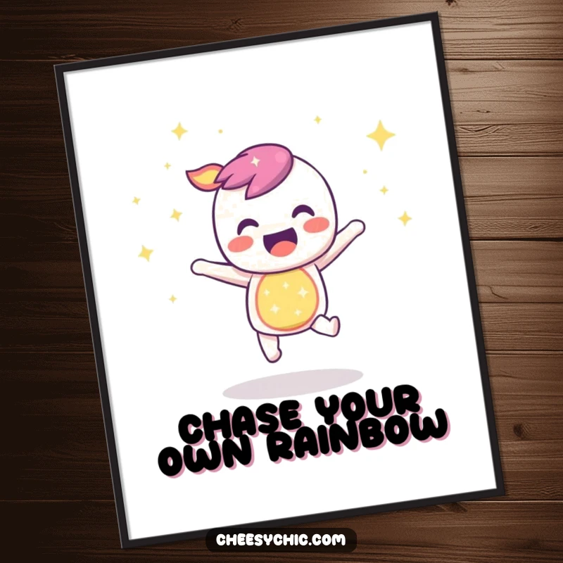 Funny Free Printable Wall Art: A sparkly rainbow character bouncing with infectious joy, creating a vibrant and uplifting downloadable art piece.