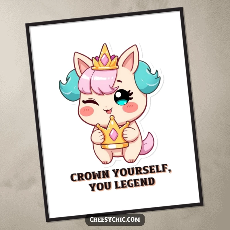 Funny Free Printable Wall Art: A stylized character winks mischievously, crown in hand, adding humor to your walls.