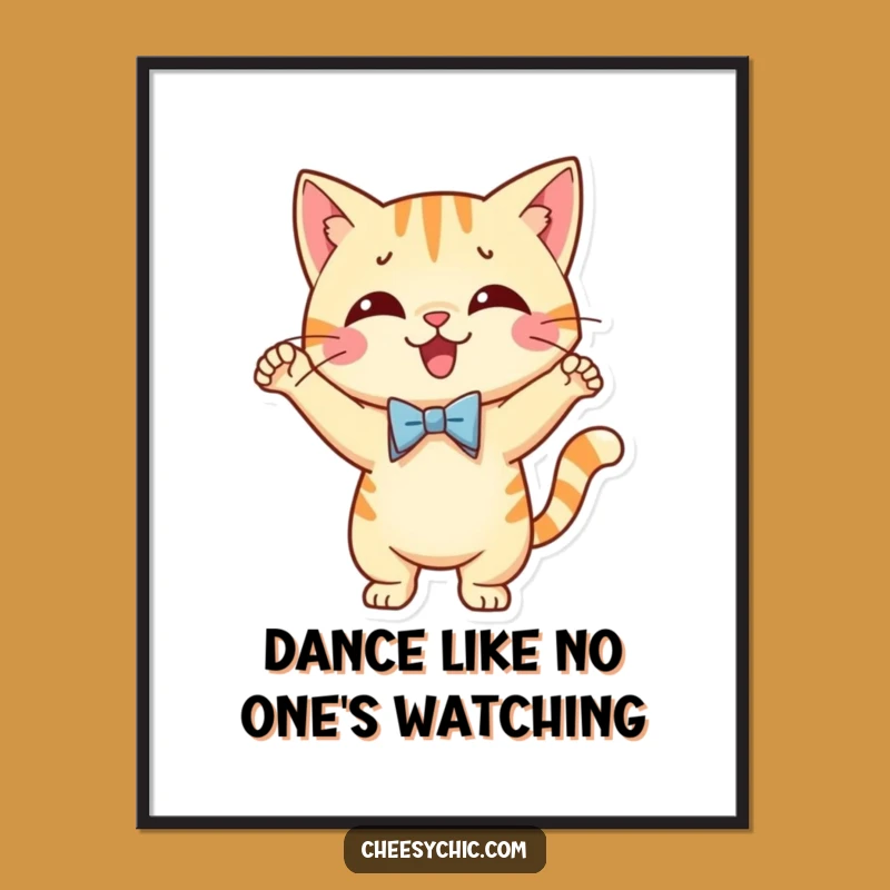 Free Printable Dancing Cat Art: Bow Tie Groove - Downloadable Quirky Decor