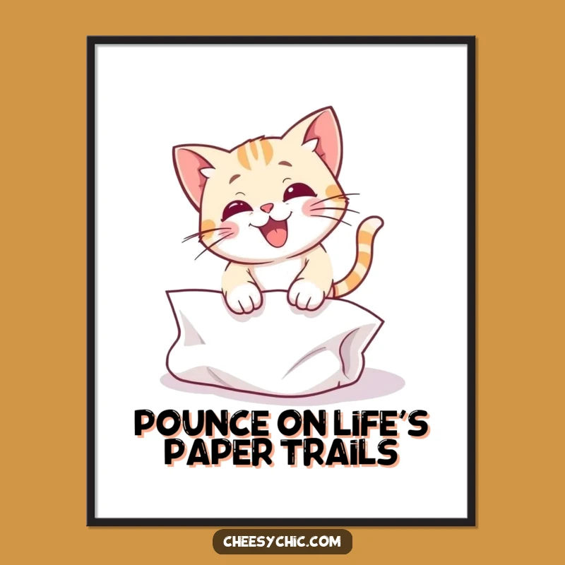 Free Printable Funny Cat Art: Pouncing Paper Chaos - Downloadable Quirky Wall Decor